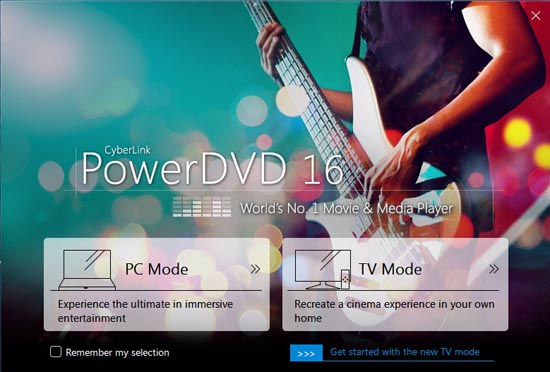 powerDVD 16 home screen