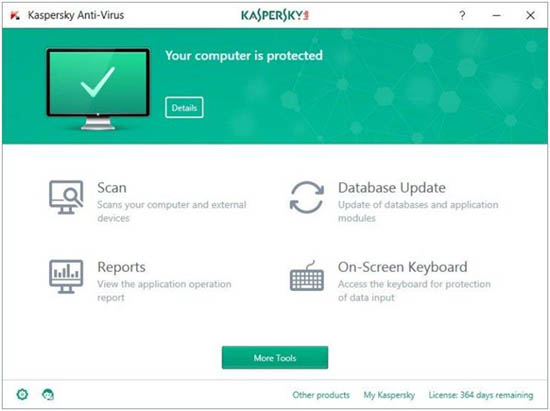 kaspersky antivirus 2017 main window