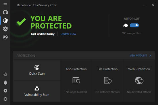 bitdefender total security 2017 main screen