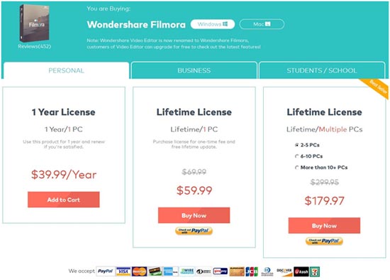 wondershare filmora license selection