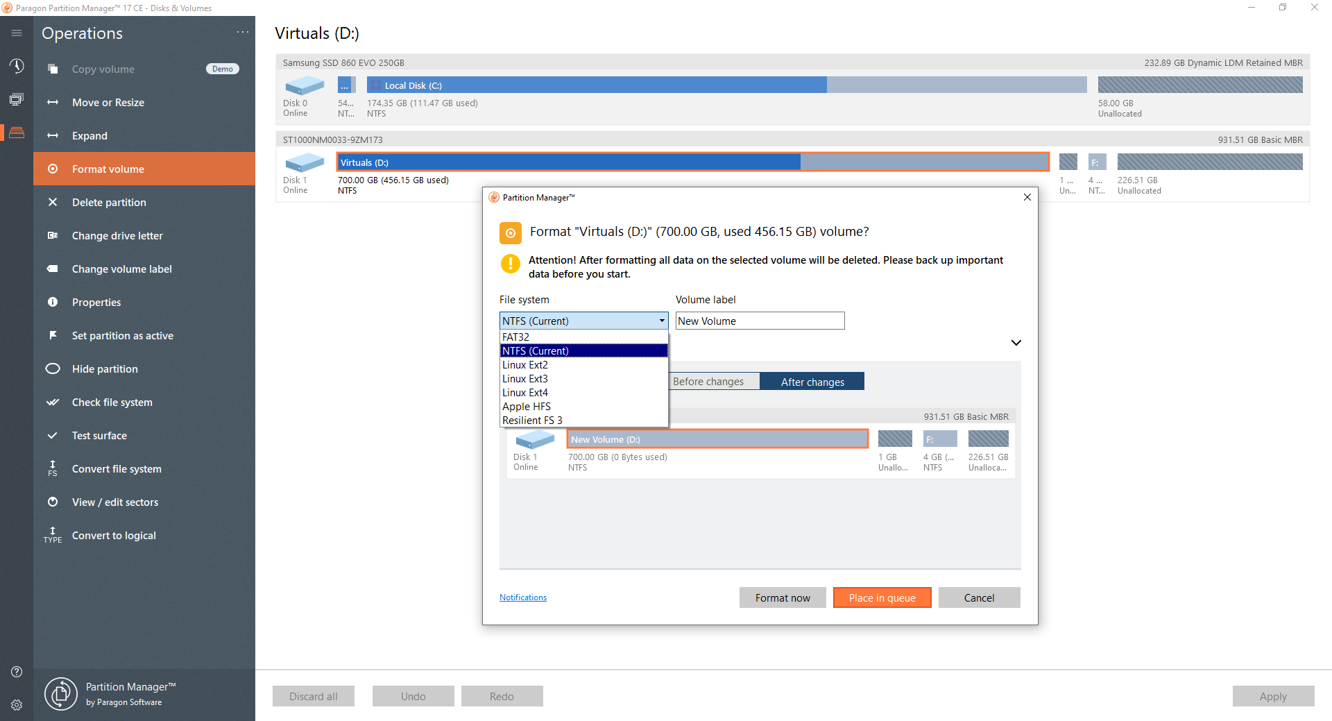 paragon hard disk manager advanced partition manager option