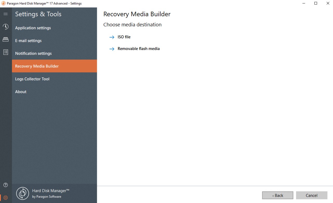 paragon hard disk manager recovery media option