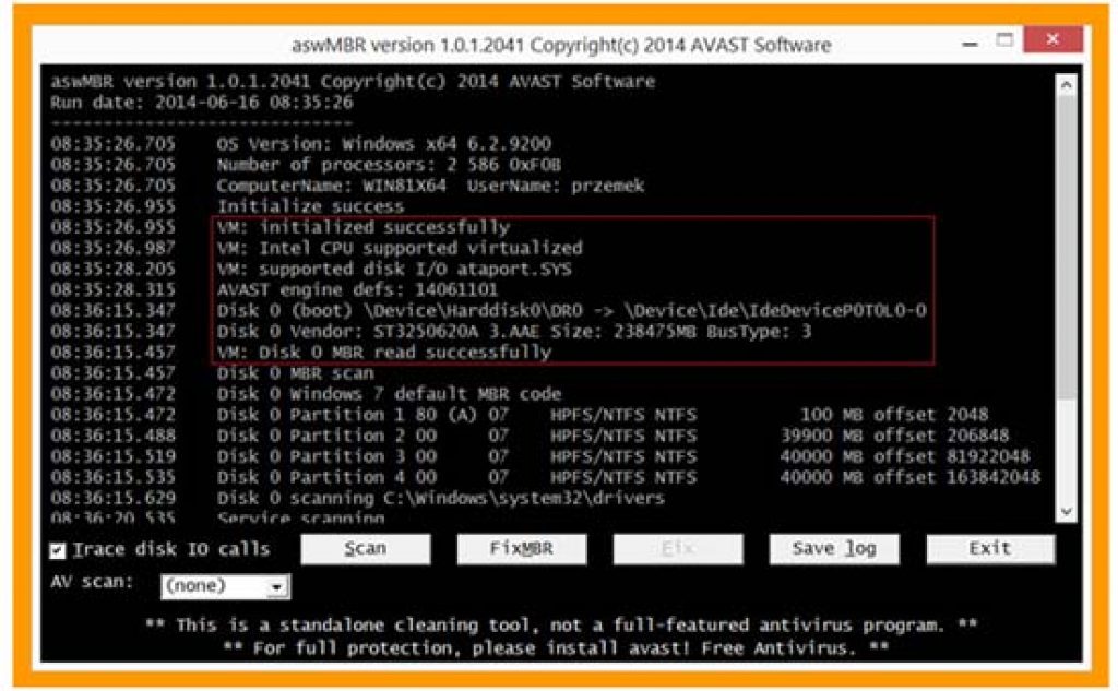 aswMBR Rootkit Scanner