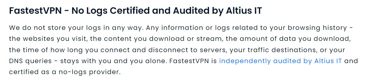fastestvpn privacy policy fragment
