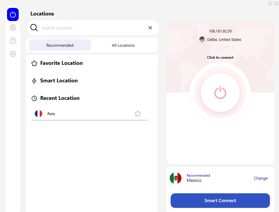 fastestvpn location choose screen