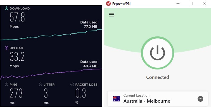 ExpessVPN Australia server speed test