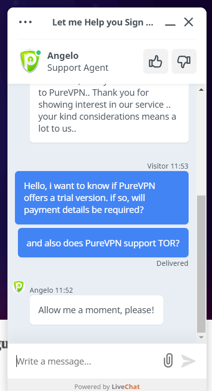 PureVPN chat 2