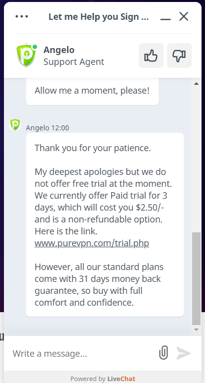 PureVPN chat 3