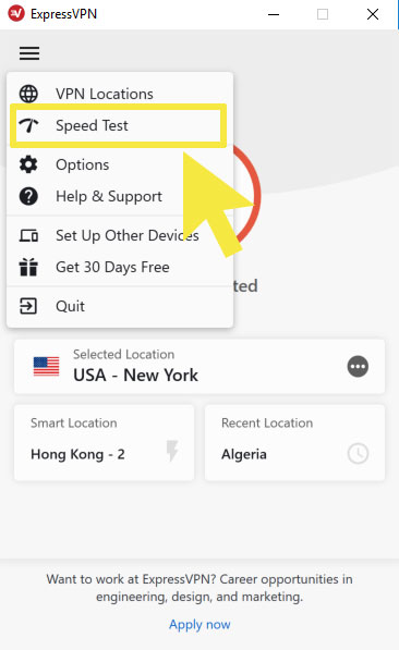ExpressVPN speed test in app