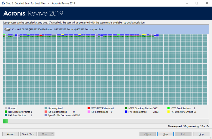 Acronis Revive 2019 detailed scan for lost files