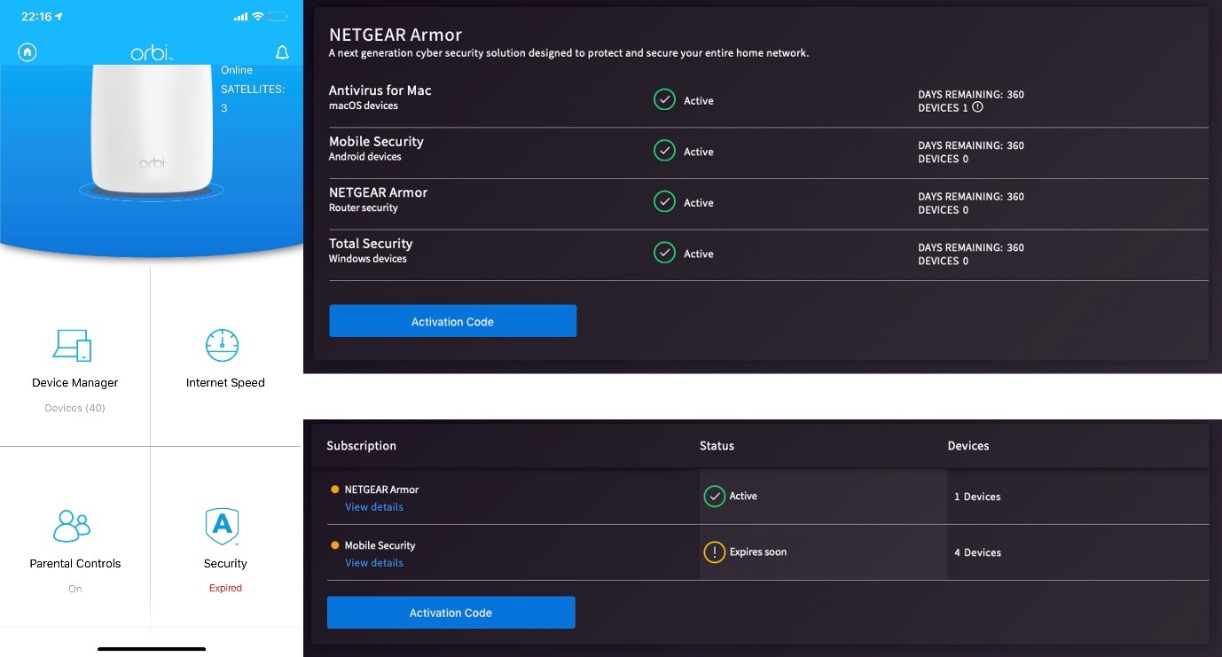 NETGEAR Armor user interface