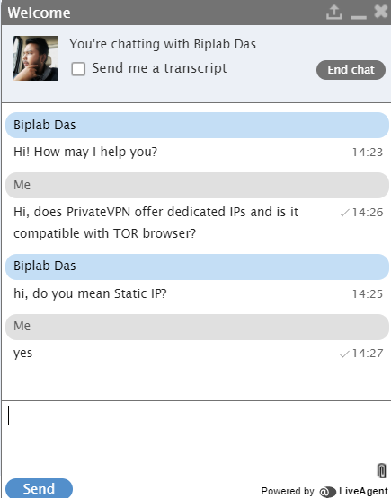 PrivateVPN Live Chat 1