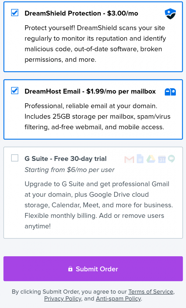 DreamHost add-on services
