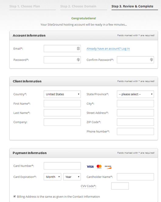 SiteGround create account tutorial step 5