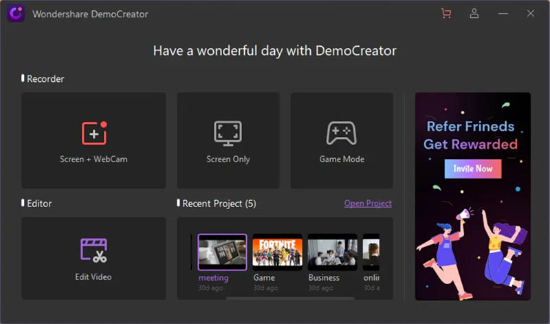 Wondershare DemoCreator home screen