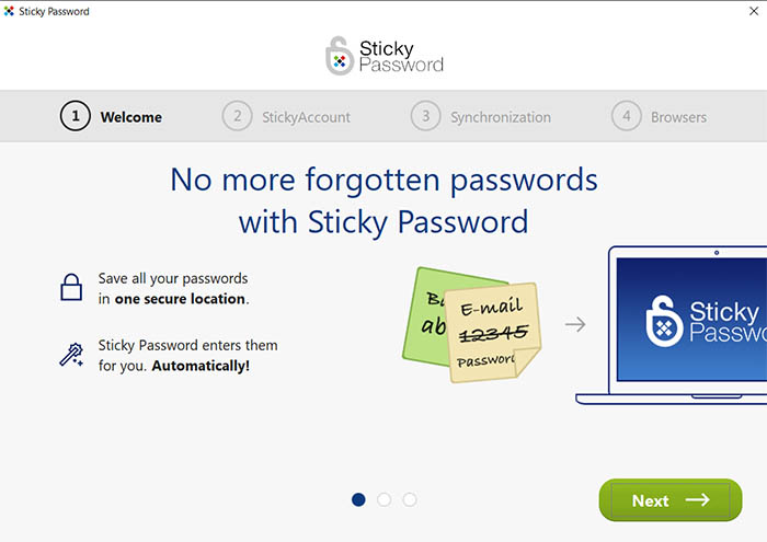 Sticky Password Welcome Screen