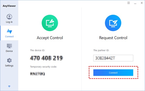 anyviewer enter device id on client PC