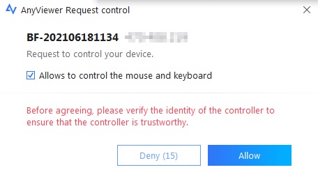 anyviewer request to control device