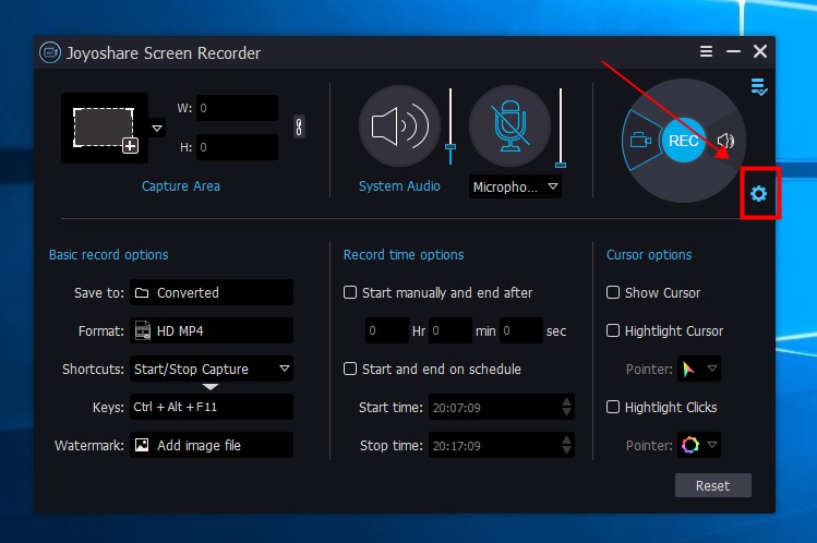 Joyoshare VidiKit screen recorder advanced settings