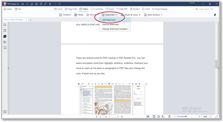 pdf reader pro for windows add watermark
