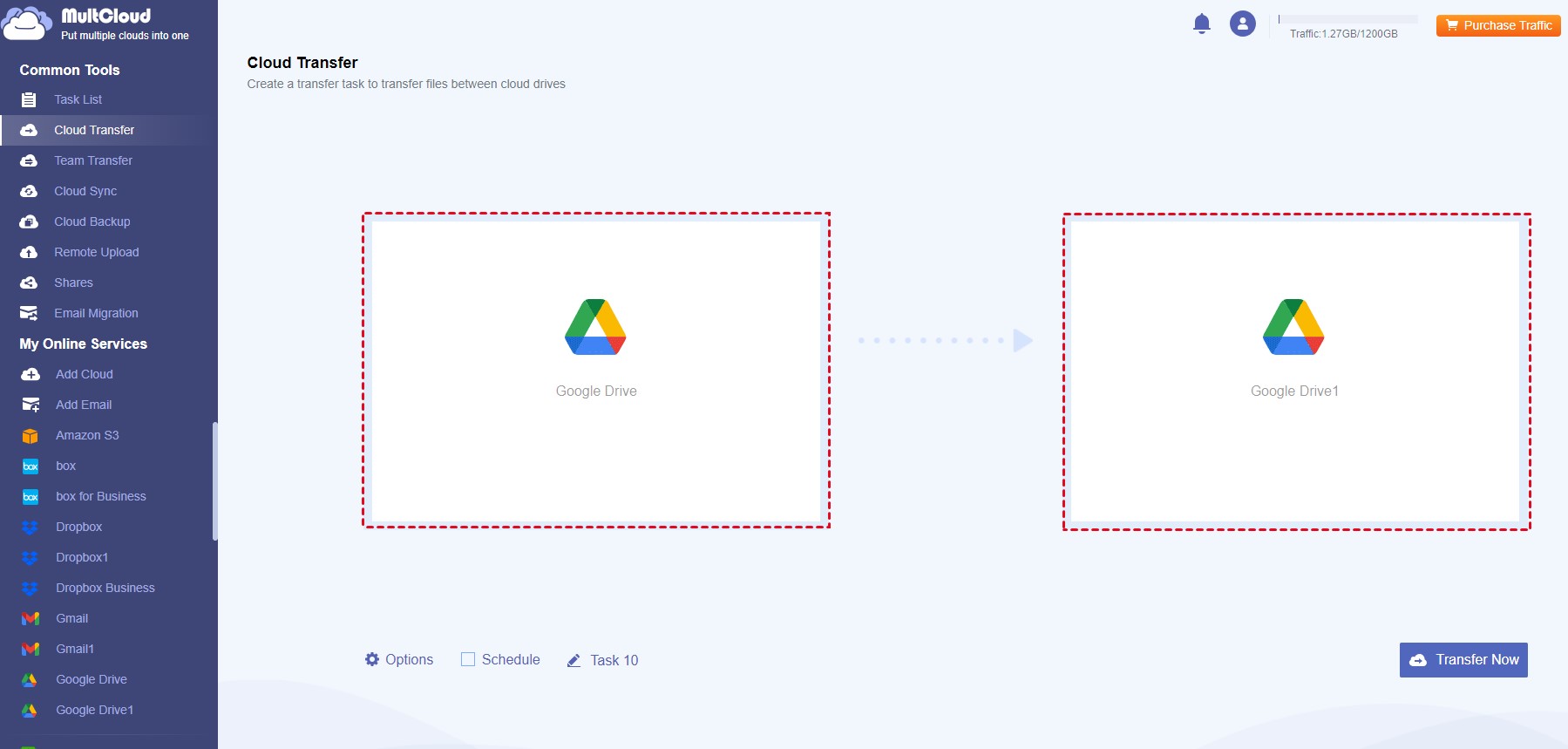 multcloud transfer google drive to another account