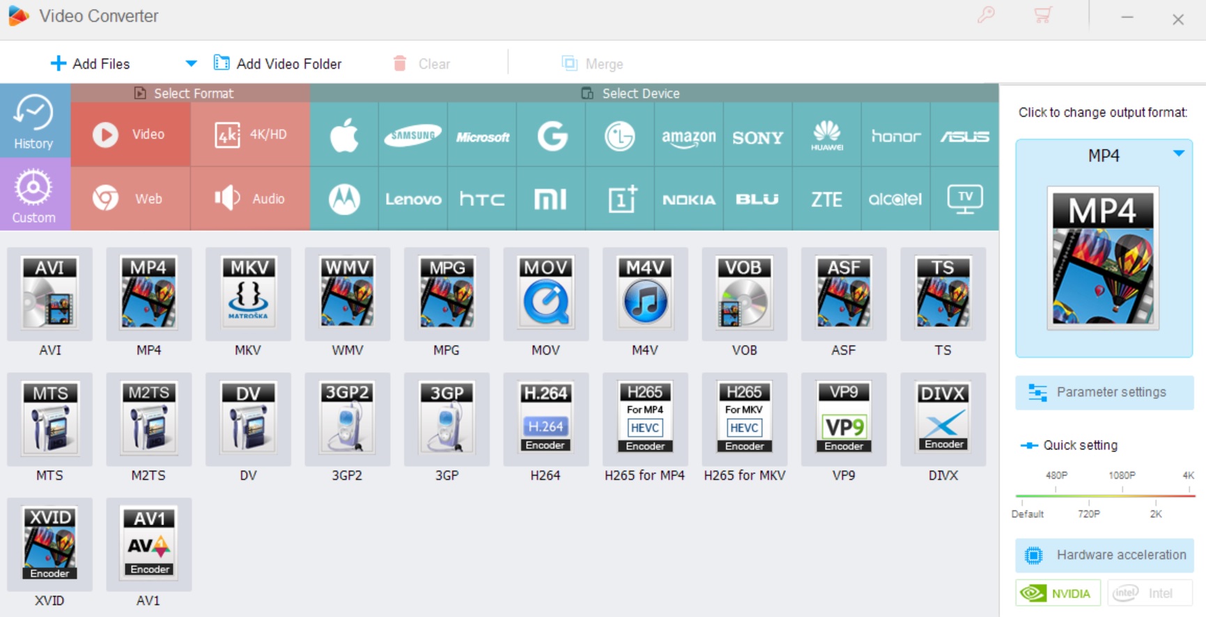 WonderFox HD Video Converter Factory output formats list