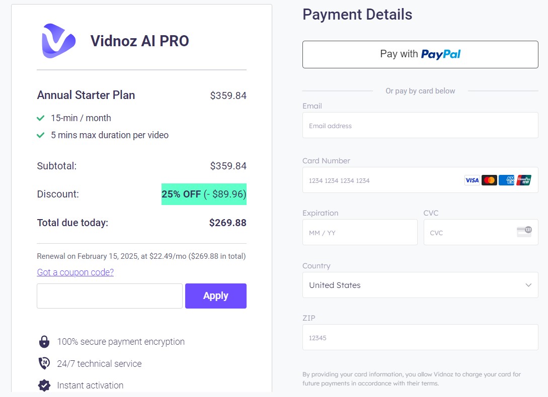 How to apply coupon code for Vidnoz AI Video Generator