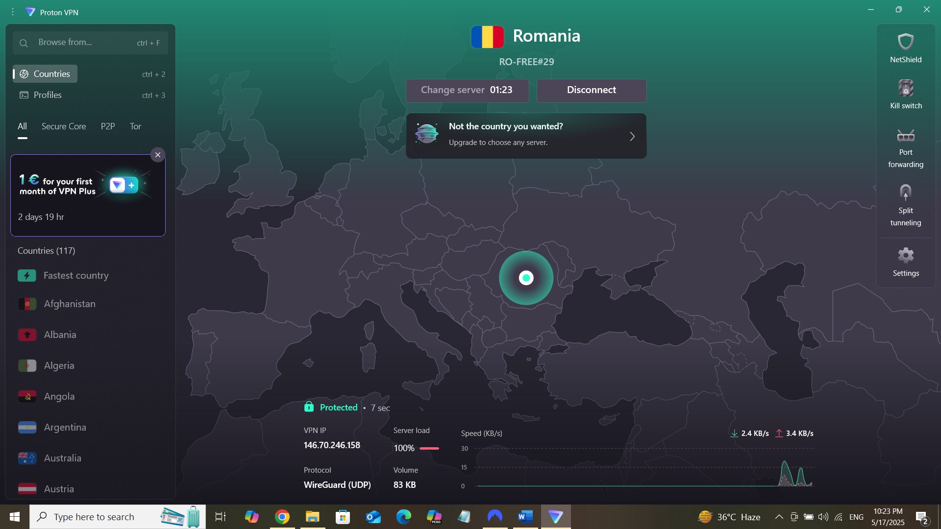 ProtonVPN user interface 2025 screenshot