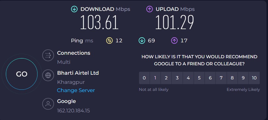 ProtonVPN speed test ISP connection without VPN
