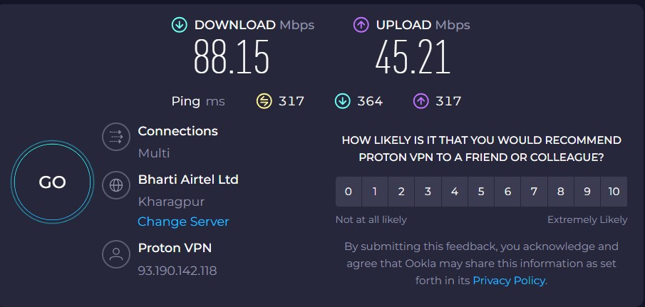 ProtonVPN speed test Netherlands server