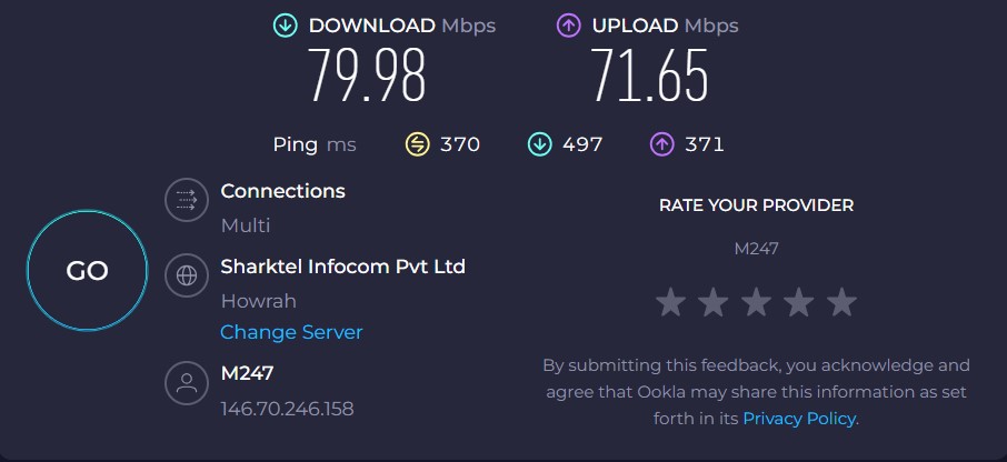 ProtonVPN speed test Romania server