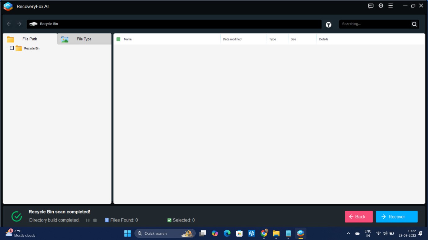 RecoveryFox AI recycle bin scan