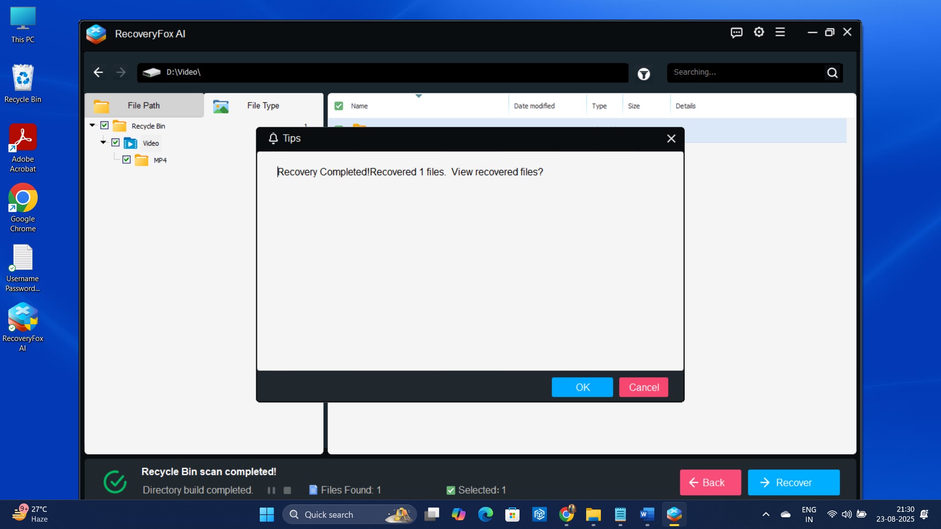 RecoveryFox AI restore completed