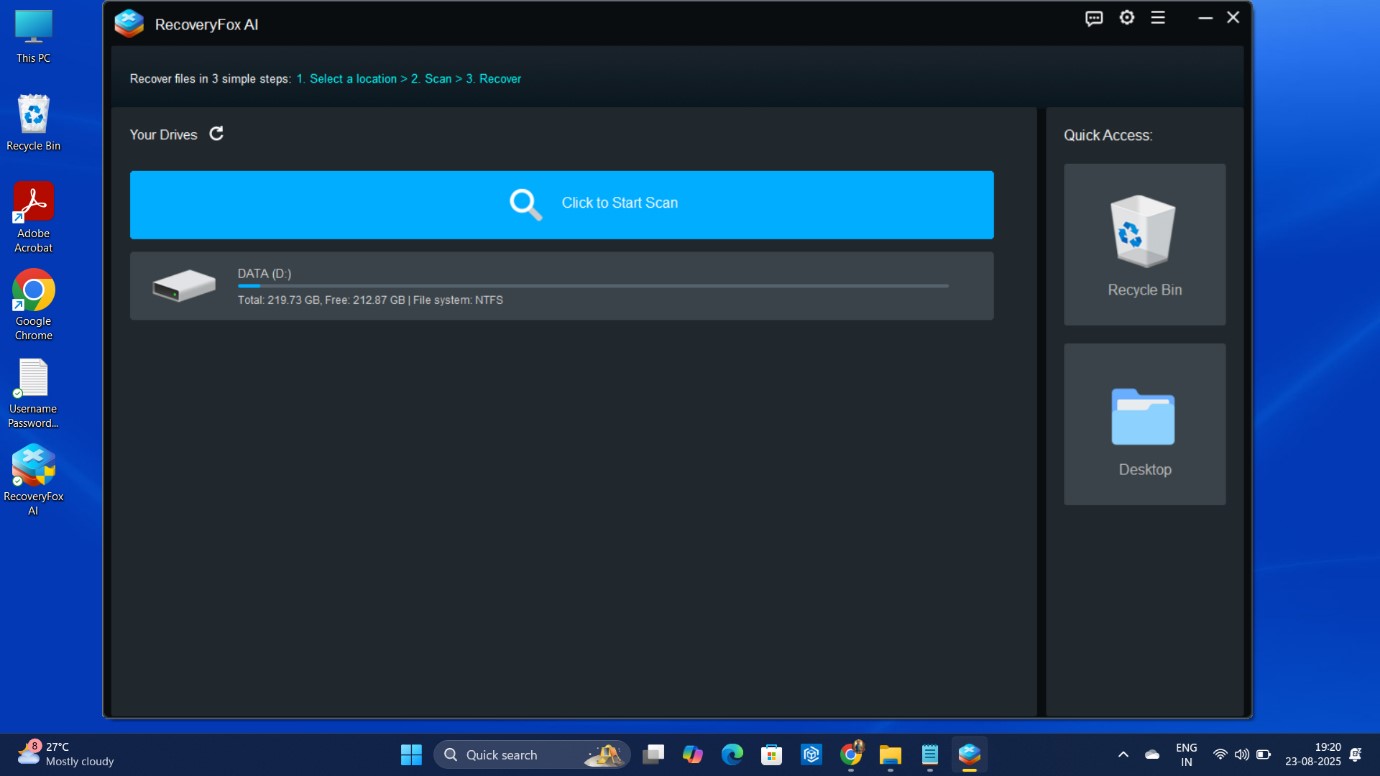 RecoveryFox AI user interface