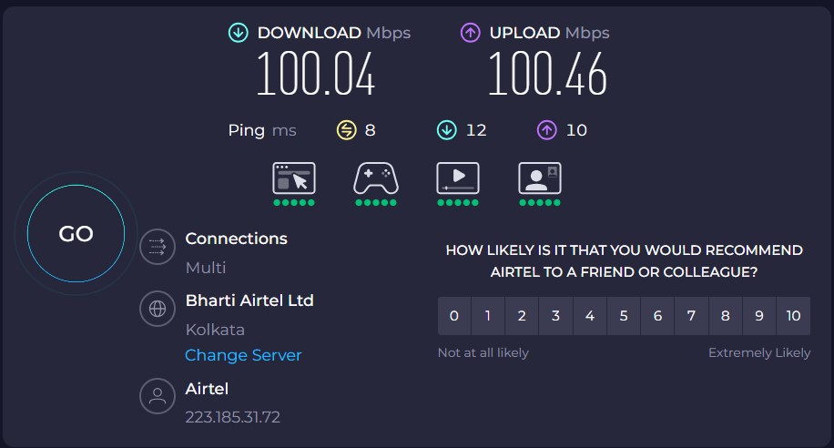 OysterVPN speed test ISP