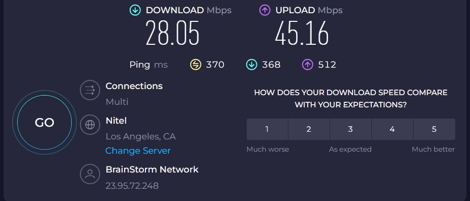 OysterVPN speed test Los Angeles