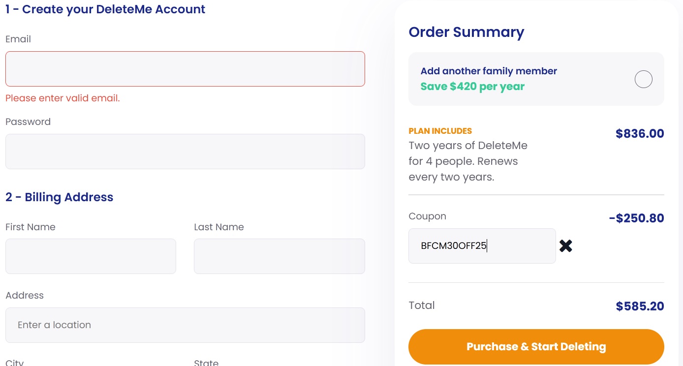 30% Off DeleteMe coupon code applied proof