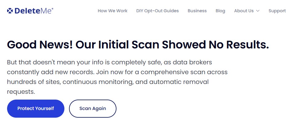 DeleteMe scan results