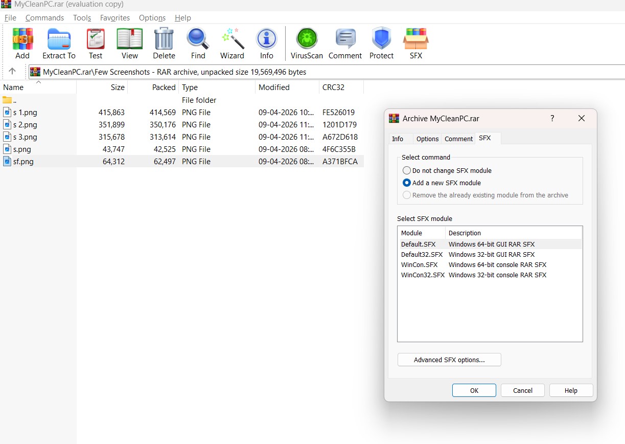 WinRAR SFX section