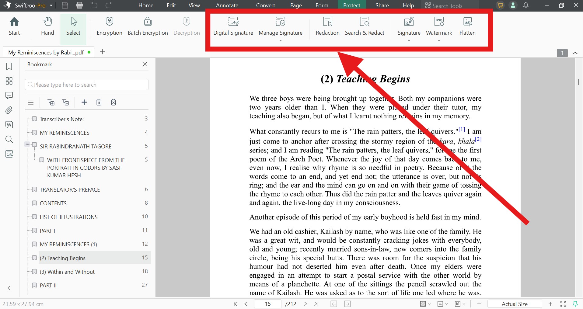 SwifDoo PDF protect tab